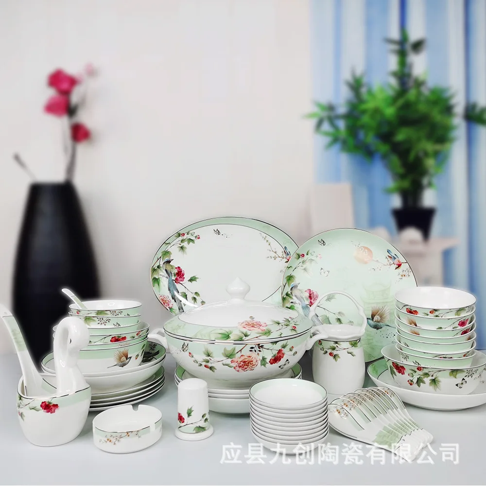 Bone china 52 head tableware set household bowl and plate tableware company New Year gift customization