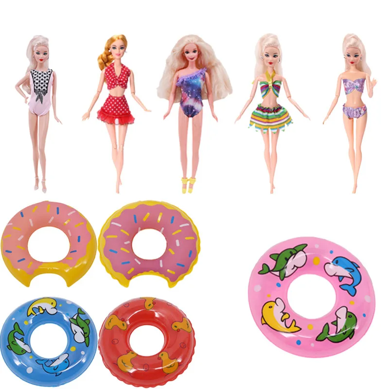 

5 Swimwear And 5 Swimming Rings Swimsuits Beach Bathing Doll Clothes Accessories For Barbies Girl Toy Gift