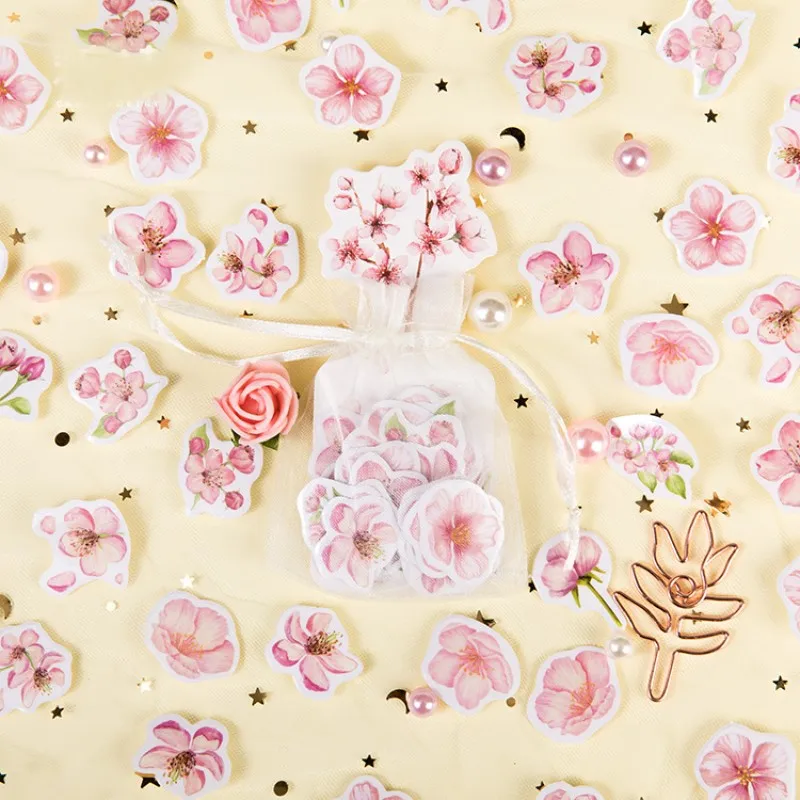 

100pcs/Bag Cherry Blossom Stationery Seal Book Mobile Paper Stickers DIY Scrapbooking Diary Decoration Craft Household Supplies