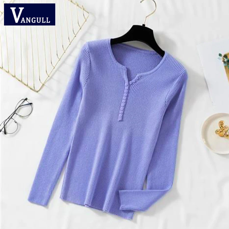 

Пуловер Vangull с круглым вырезом, свитеры, женский весенний Новый однотонный вязаный Повседневный свободный базовый Блестящий свитер, Топ
