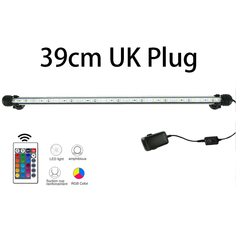 39cm UK Plug 19/29/39/49 см светодиодный аквариум светильник погружной воздушный пузырь лампа дистанционного Управление RGB Водонепроницаемый светильник - Цвет: 39cm UK Plug