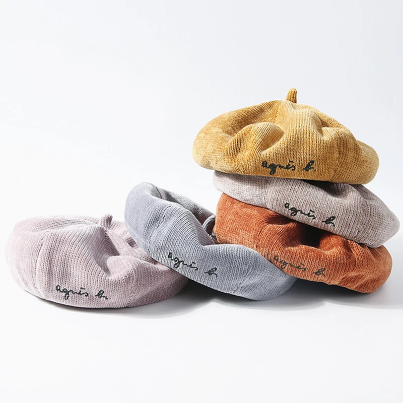 

Винтажный женский вельветовый берет, зимняя мягкая восьмиугольная кепка газетчика художника с Вышивкой Букв