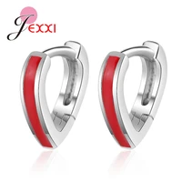 lovely heart shaped lever back earrings solid 925 sterling silver hoop red enamel paint wedding engagement accessroies jewelry