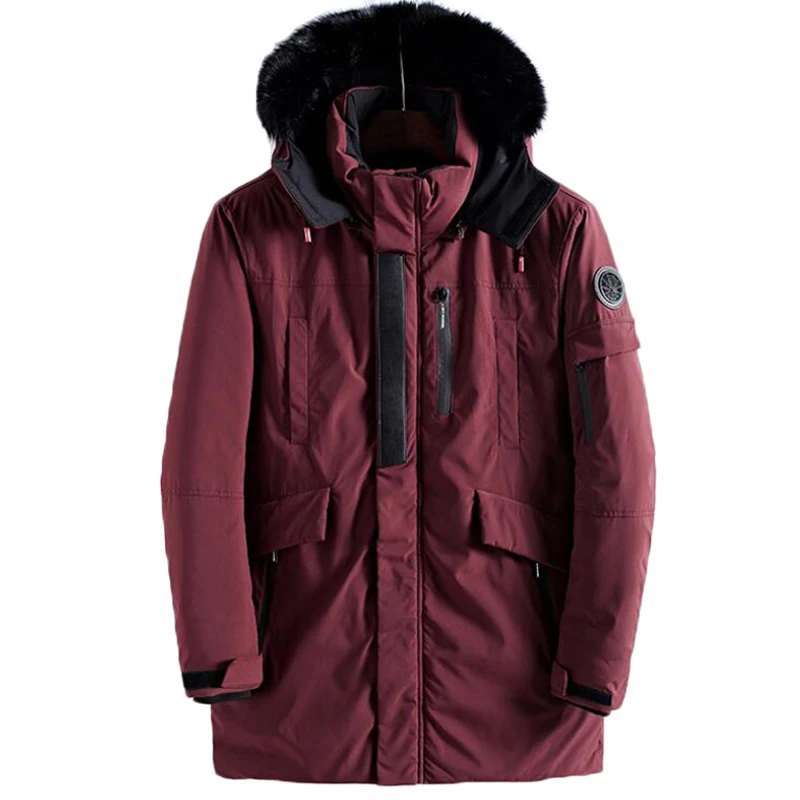 Зимняя куртка с меховым воротником плотные теплые длинные пальто мужская