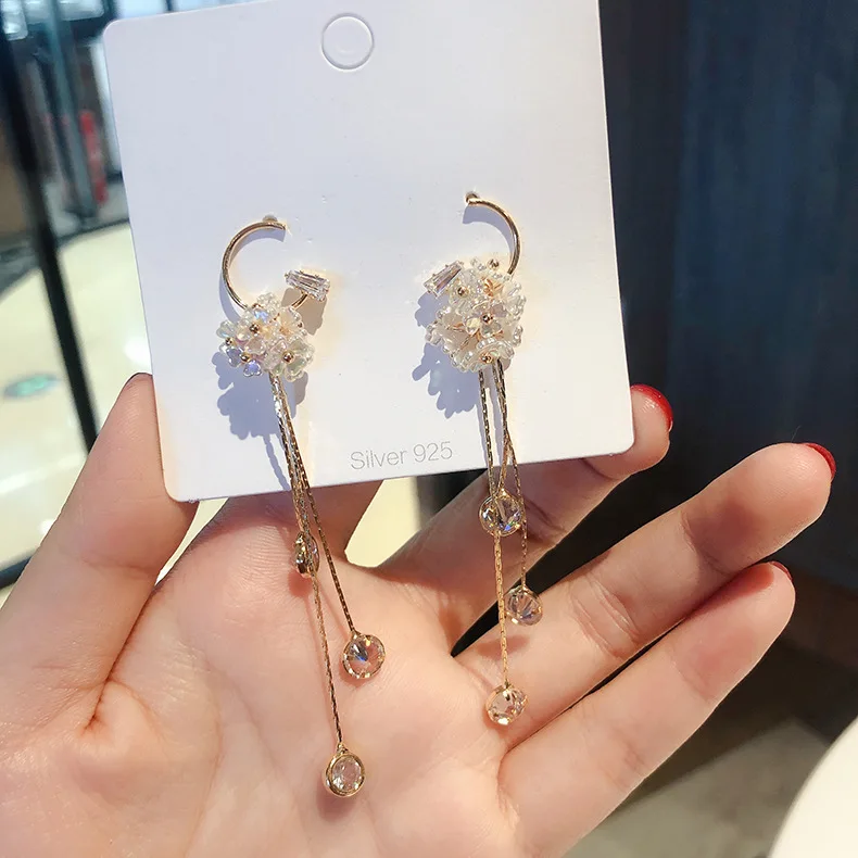 Или Оденьте маленькие серьги с кисточками из циркона в виде цветка длинные милые