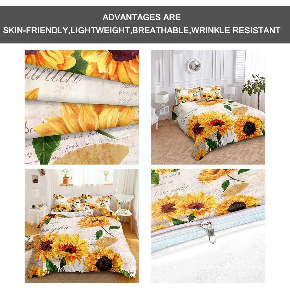 

Yellow Sunflowers Duvet Cover Set Flowers Pattern Printed Cover Bed Twin/queen/king Set Quilt Floral Set Size Kids Bedding A7f0