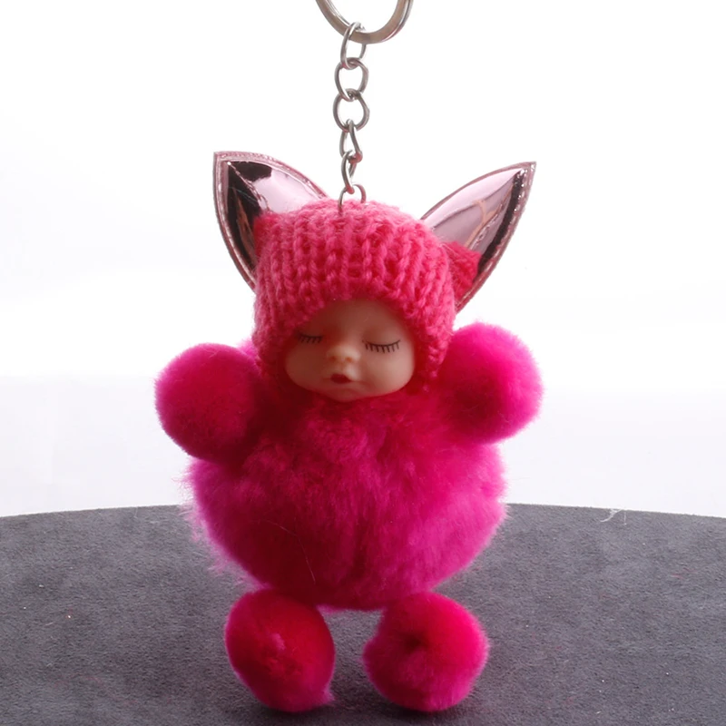 

New Plush Keychain Sleeping Baby Doll Keychain Plush Accessories Pompom Keyring Toys For Girls Kawaii Keychain Bag Pendant 2021