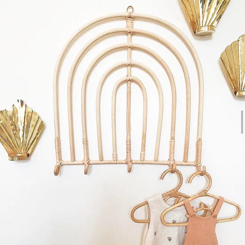 

Rattan Clothes Hanger Kids Garments Organizer Rack Children Hanger Kids Room Decoration Hanger for Clothes