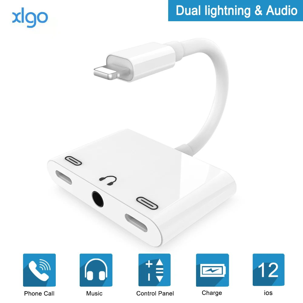 Аудиоразветвитель 3 в 1 для наушников Lightning и Dual Light ning разъем Aux 5 мм iPhone X/XR/XS