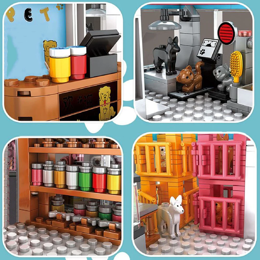 Creator Expert 1082 шт Вид из окна Pet shop Модель здание Мпц блоки в центре столовой кафе на
