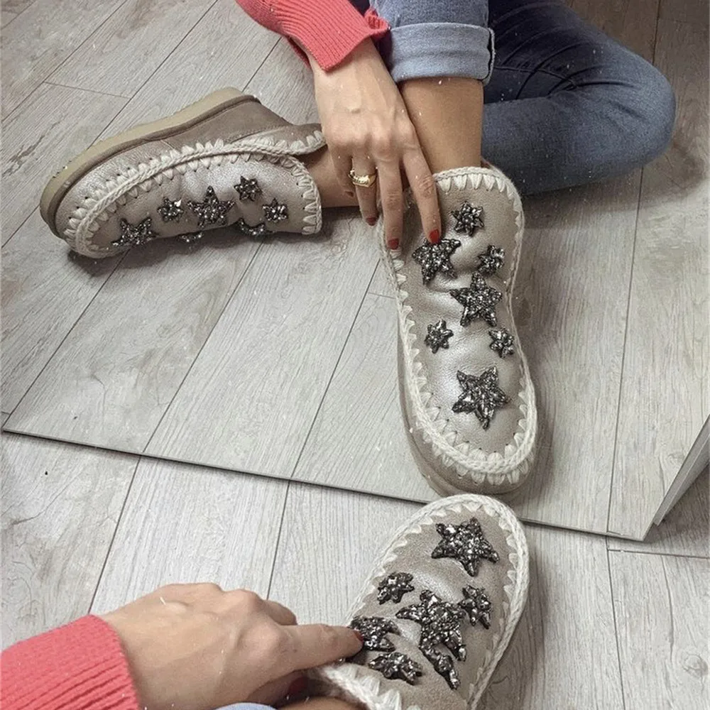 

2022 mou Classic Eskimo 18 Crystal Star Women's snow boots sheepskin Hand sewn warm suede leather ladies' ankle boots