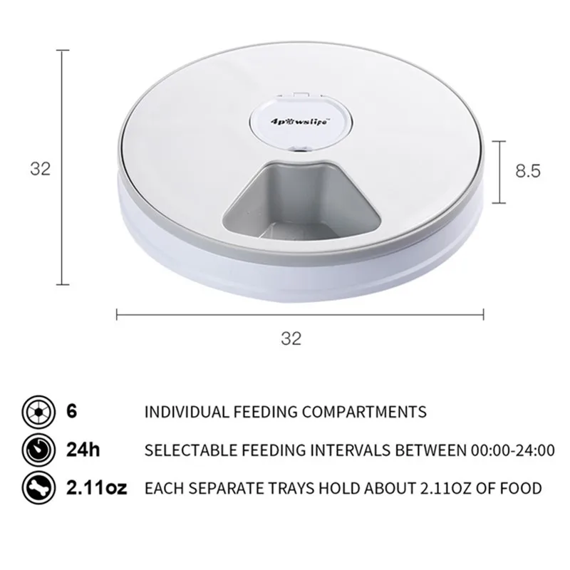 

Round Timing Feeder Automatic Pet Feeder 6 Meals 6 Grids Cat Dog Electric Dry Food Dispenser 24 Hours Feed Pet Supplies
