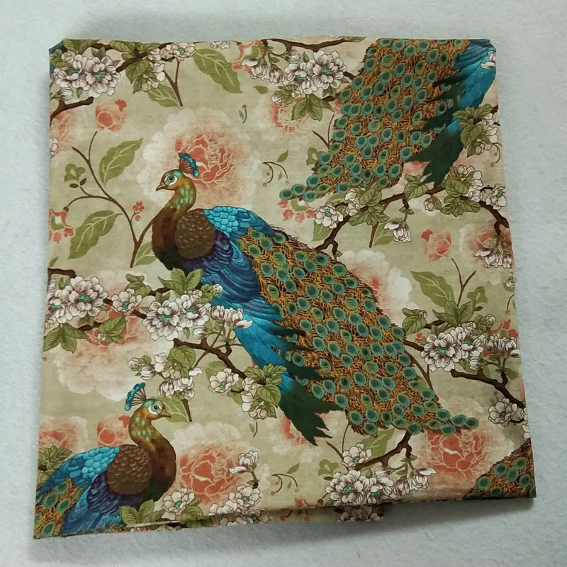 Привлекательная Большая яркая хлопковая ткань с принтом павлина и животного 50x105