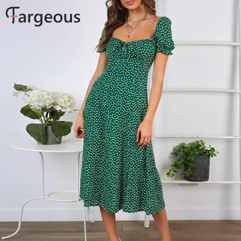Fargeous, Пляжное, богемное, летнее,, женское платье, винтажные, вечерние, элегантное, женское платье, миди, с рюшами, зеленое, Платья Vestidos