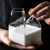 square milk glass milk box glass mug milk box cup half pint coffee glass juice cup pure handmade crafts mini creamer jug