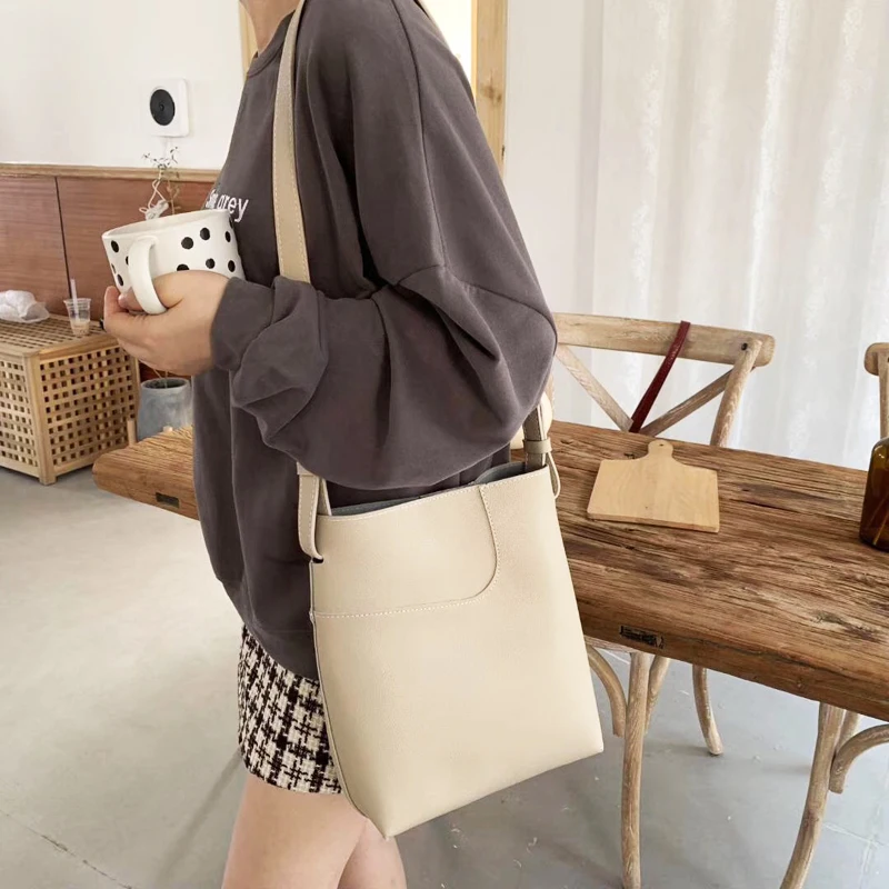 Женская сумка-ведро из искусственной кожи мягкая сумка через плечо в Корейском