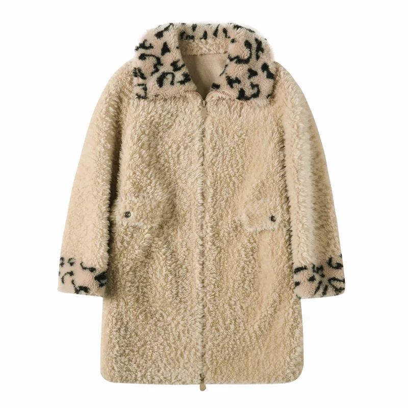 

Женское пальто из натурального меха овчины, осенне-зимнее пальто, женская одежда, Корейская леопардовая куртка из 100% шерсти для женщин 12039 ...
