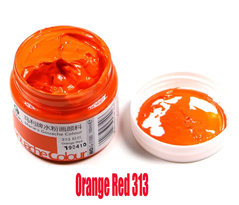Orange Red 313 100 мл/бутылка гуашь пигмент Искусство Ручная роспись специальный пигмент школьное искусство специальная краска великолепный гуашь пигмент 42 цвет optiona - Цвет: Orange Red 313