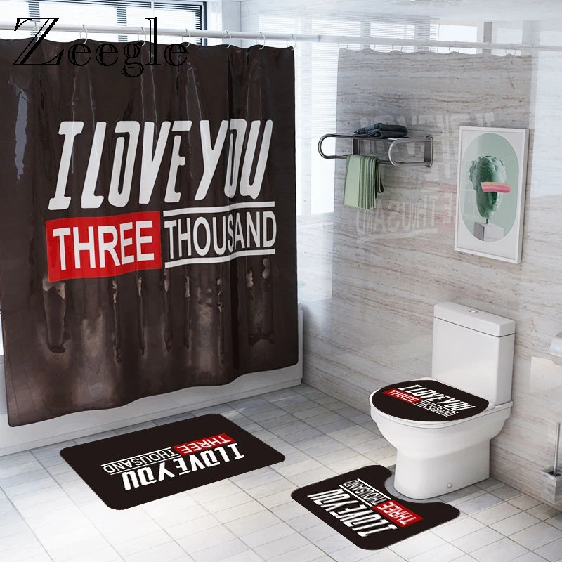 

Zeegle Bath Mat Set with Shower Curtain Toilet U Type Mat Waterproof Shower Curtain Bath Accessories Bath Doormat Entrance Rug