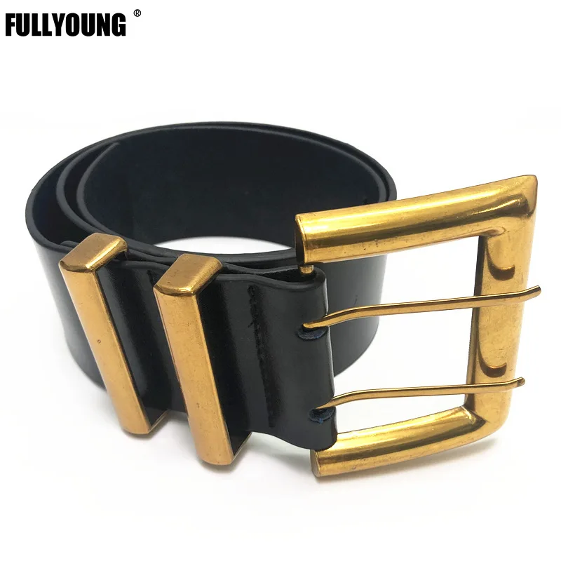 New Fashion Retro Luxury Belts for Women Black Wide Genuine Leather Belt Square Metal Buckle Personality Women High Quality