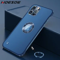 matte hollowed metal ring hybrid pc case cover for iphone 13 12 11 pro max xs xr x lens protective ring lanyard back cover