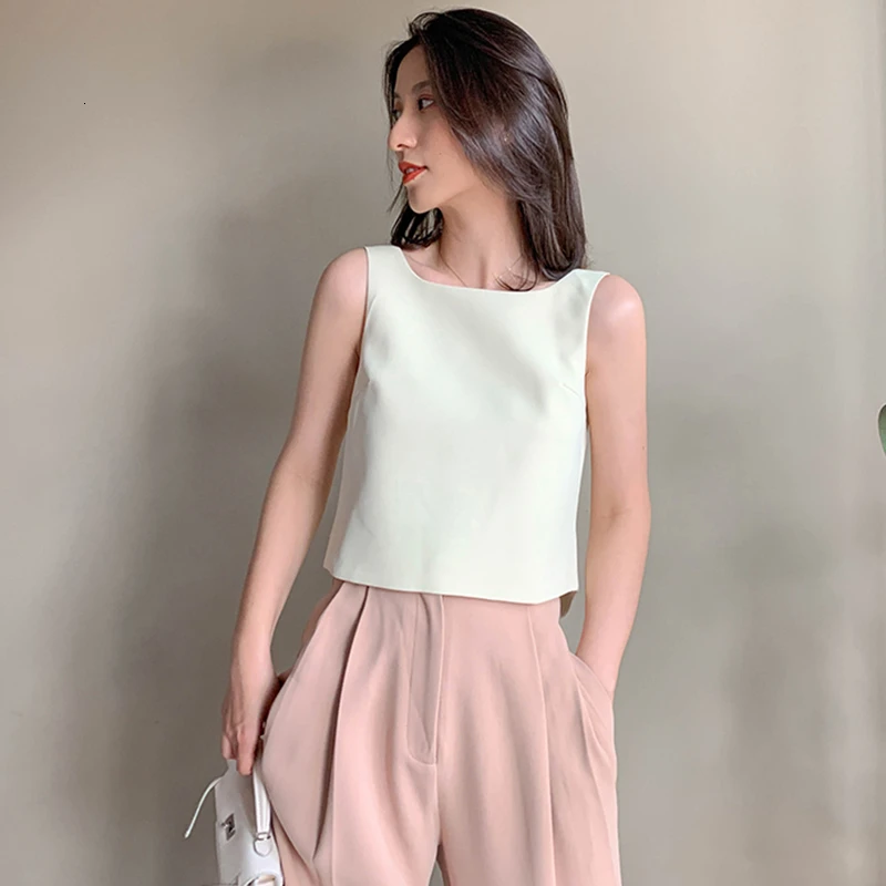 Женский жилет CHICEVER Свободный с круглым вырезом без рукавов открытой спиной