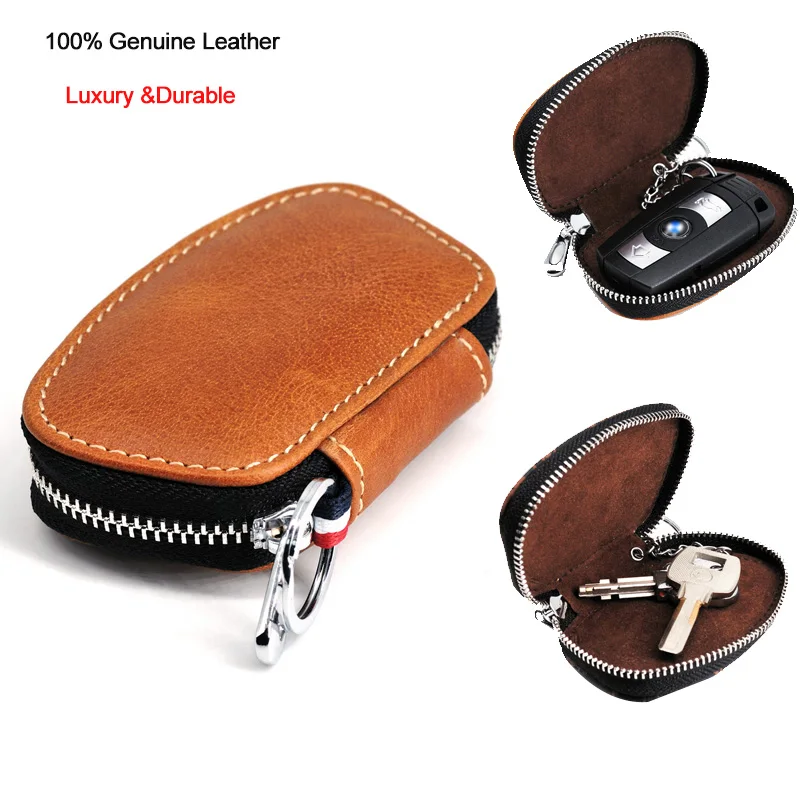 100% натуральная кожа страусиный узор Автомобильный ключ мужской коровья кожаная сумка для ключей на молнии