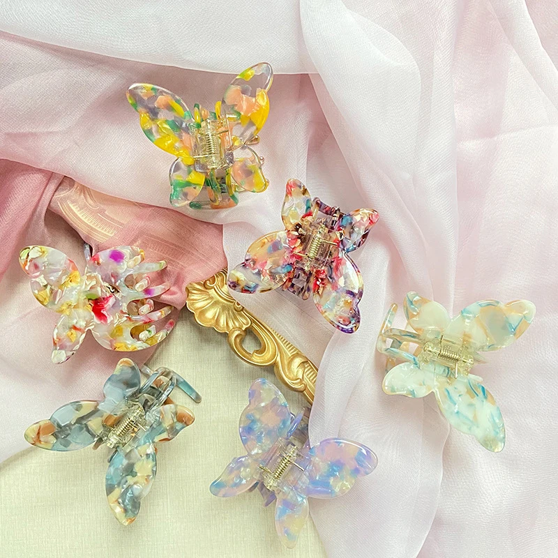 

Colorful Butterfly Hair Claw Sweet Fairy Butterfly Hairpin Girls Hairpins Ponytail Holder Big Size Acrylic Hair Accessories
