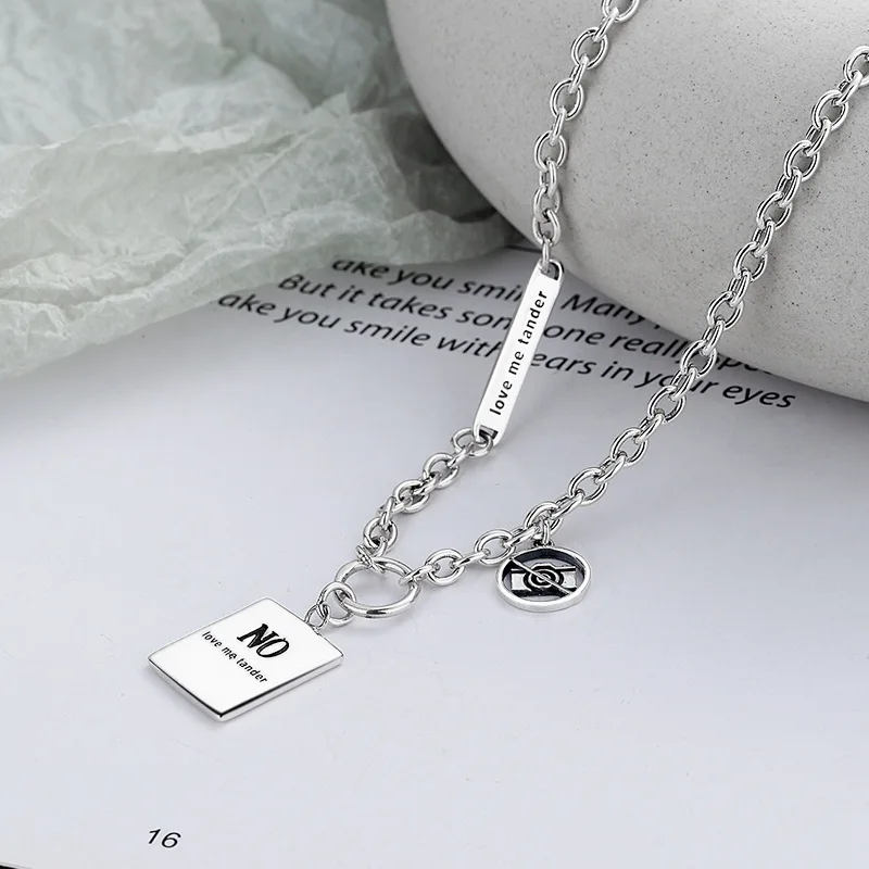 

New S925 Sterling Silver Cool Handsome Thick Chain Splicing Square Pendant Hip-hop Fashion Personality Necklace for Men Woman