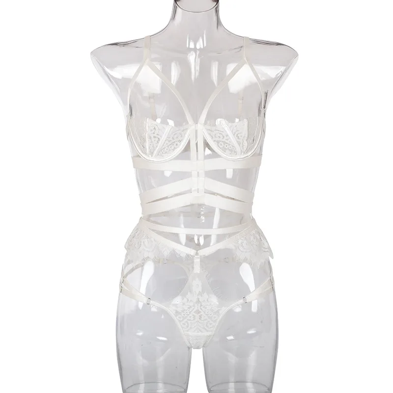 Hot sale Bikini Set White Underwear Erotic Sex Women's Sexy Costume Thong Sets black white Lingere Lingerie Bra Lace Brief Sui |