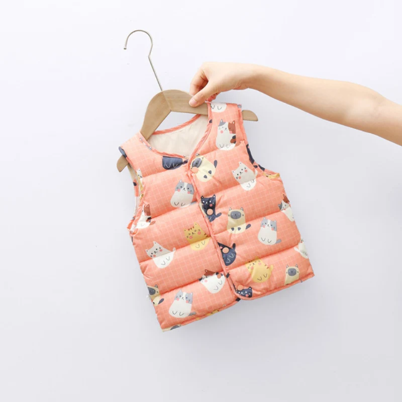 

Girls Boys Baby's Kids Down Vest Waistcoat 2021 Cartoon Warm Plus Thicken Winter Autumn Outdoor Jacket Cardigan Children's Cloth