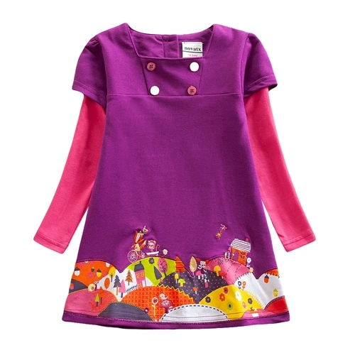 H3589 purple Длинные платья для маленьких девочек; Новинка г.; осенне-весеннее платье для девочек; платье с длинными рукавами и вышитым рисунком единорога для девочек; 81036 - Цвет: H3589 purple