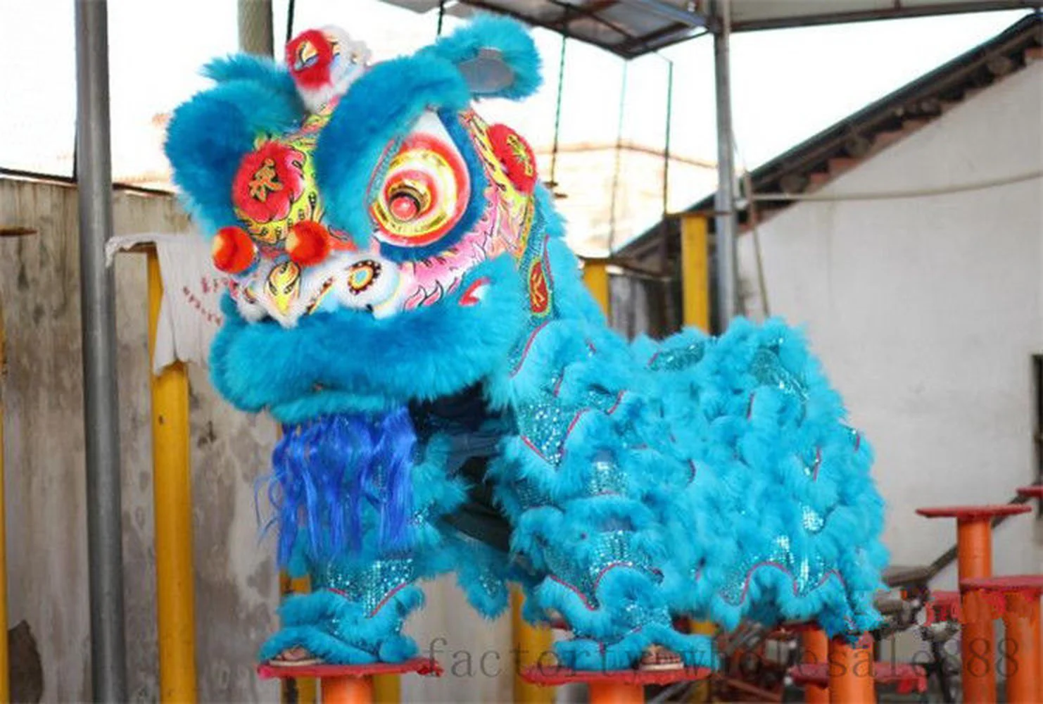 Китайский народный художественный костюм талисмана льва для танцев синяя шерсть