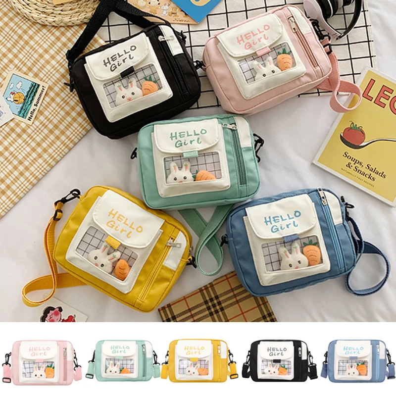 

Fashion Cute Cartoon Messenger Bag For Women Girls Kawaii Rabbit Crossbody Shoulder Bag Canvas Cloth Waterproof Mobile Phone Bag
