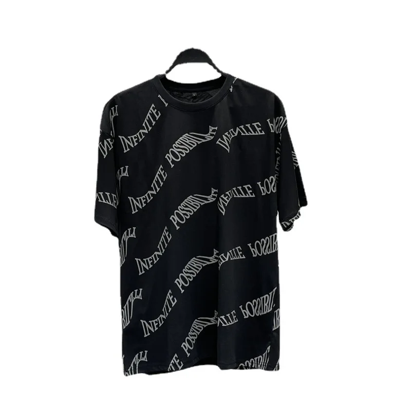 

2021 Summer New Men's Reflective Letter Printed round Neck Loose Fashion Short-Sleeved T-shirt