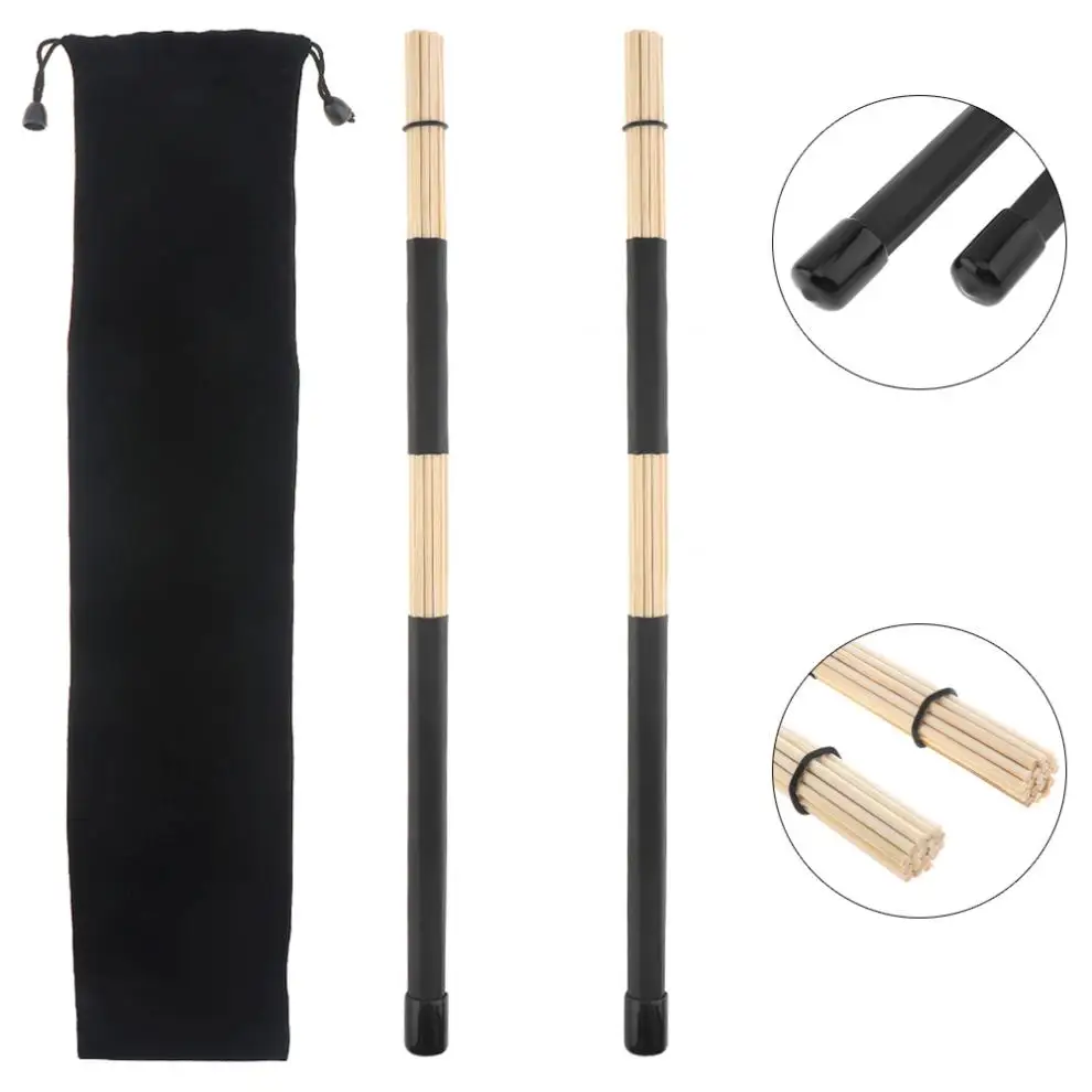 

Drumsticks 1 Pair 40cm 15.7inch Jazz Drum Brushes Black Rubber Handle Bamboo Drumsticks with Velvet Bag