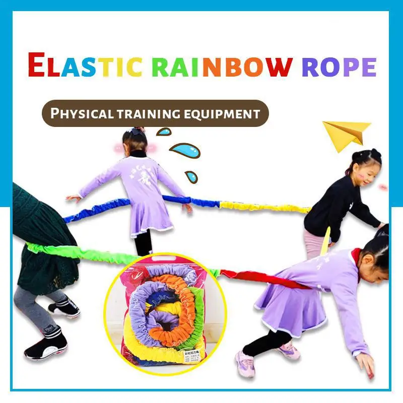 1.5-10meters Stretchy Band Running Pull Circle Elastic Rainbow Rope Outdoor Team Sports Kindergarten Physical Training Equipment