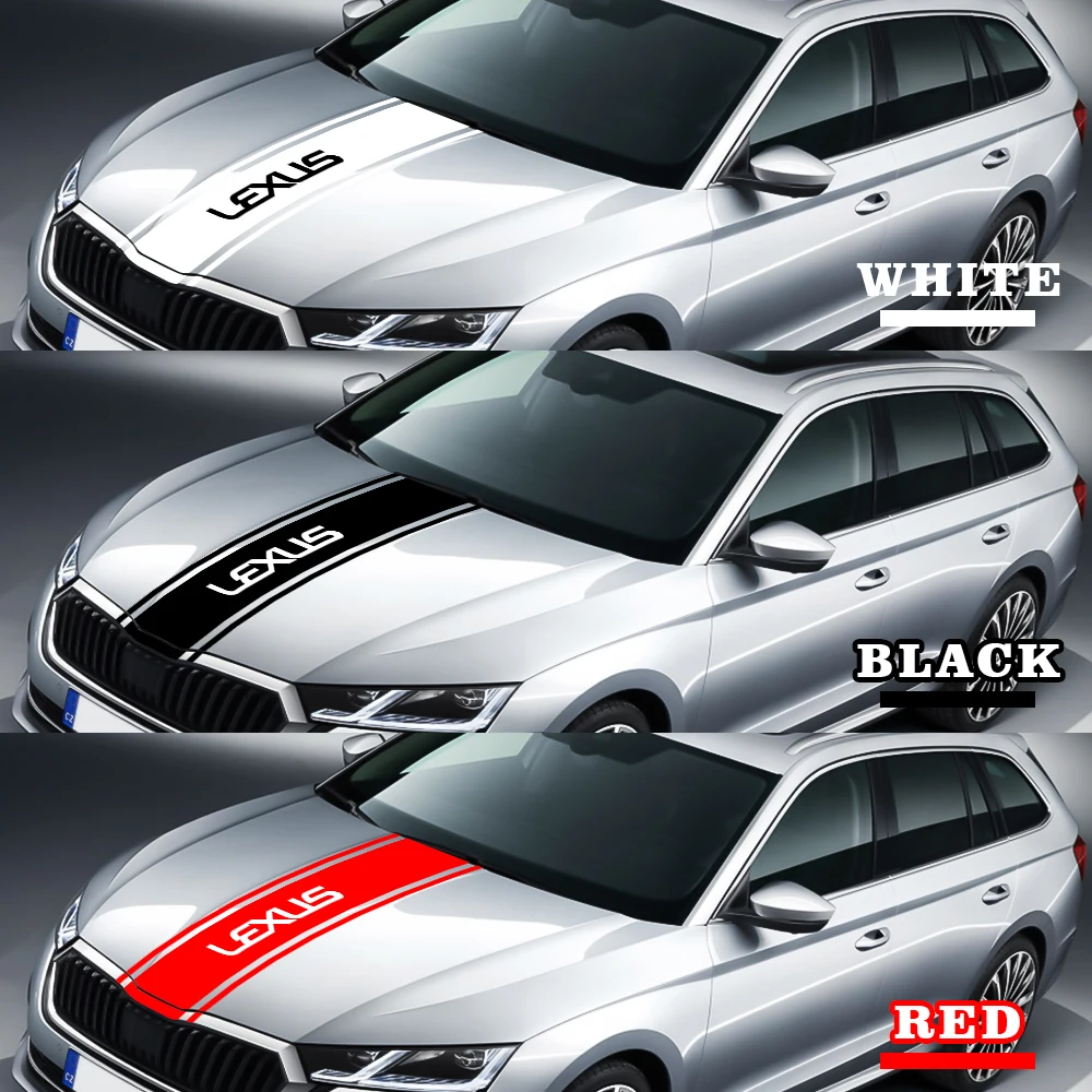 

Black White Red Car Hood Sticker Cover Vinyl Bonnet Stripes Decals For Lexus CT200h F Sport ES LS IS GS LC RC GC RX UX NX LX GX