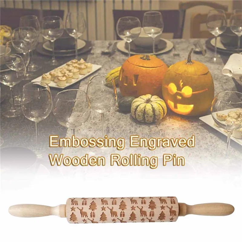 Рождественская Скалка с гравировкой рельефная из дерева тиснением кухонный