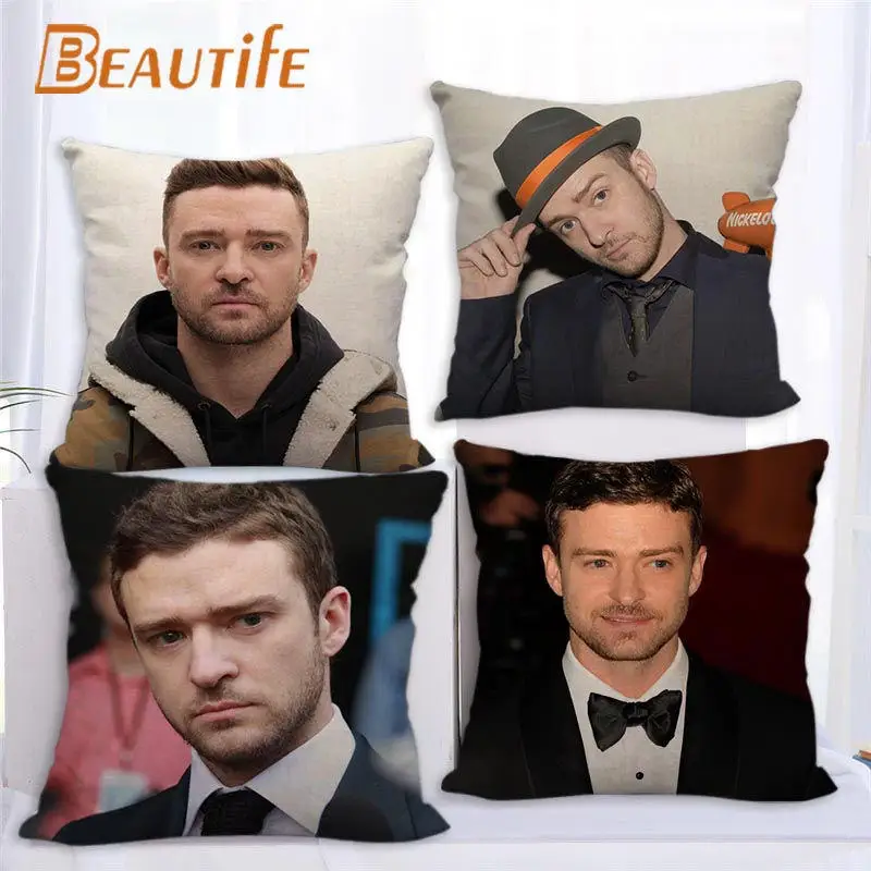 

45X45cm Justin Timberlake Pillow Cover Square Zipper Cotton Linen Fabric Pillow Cases Bedroom Home Decorative Boys Girls Gift