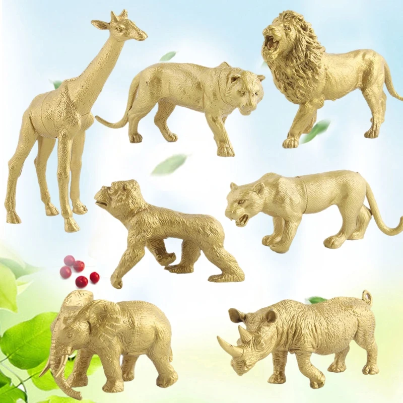 

7Pcs/Set Simulation Mini Wild Zoo Animal Figure Model Lion Tiger Orangutan Rhino Leopard Elephant Giraffe Kids Educational Toys