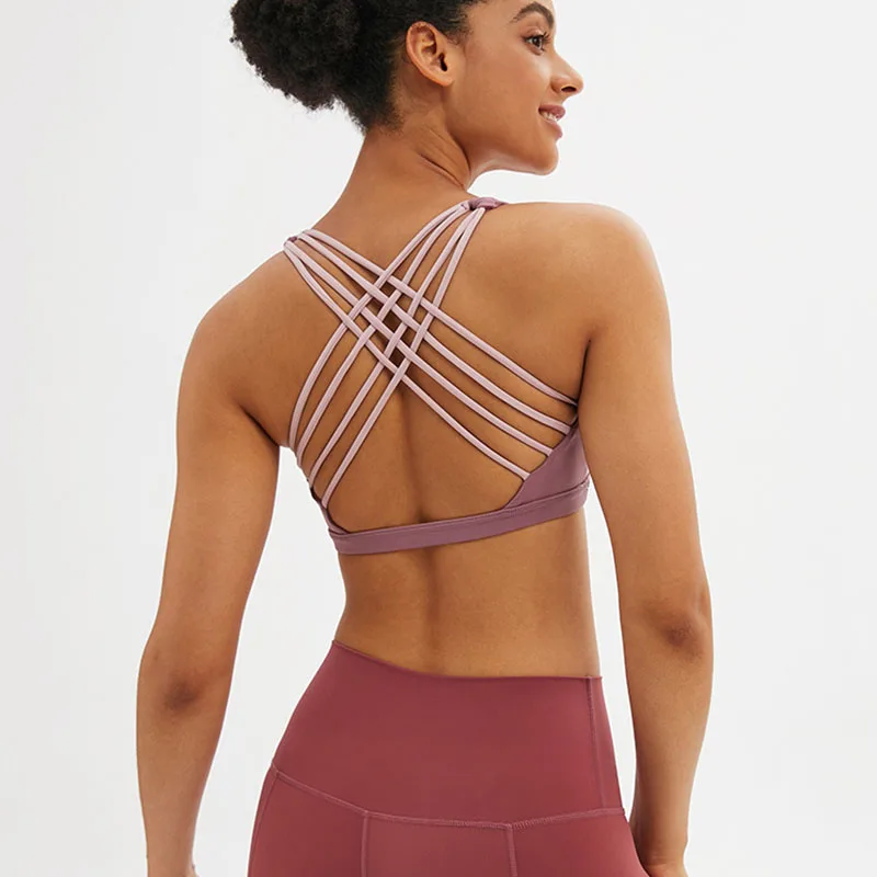 

Мягкие нейлоновые спортивные бюстгальтеры для йоги, женские спортивные бюстгальтеры с перекрещивающимися бретелями для фитнеса и трениро...