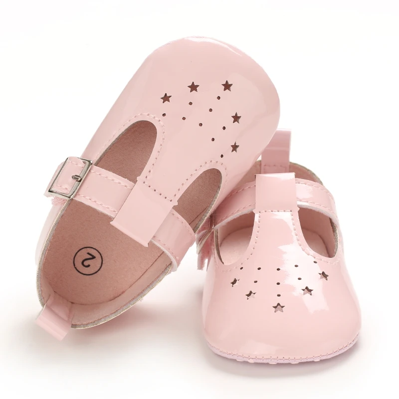 Обувь для новорожденных принцесс мягкая подошва однотонная кожа ремешок с