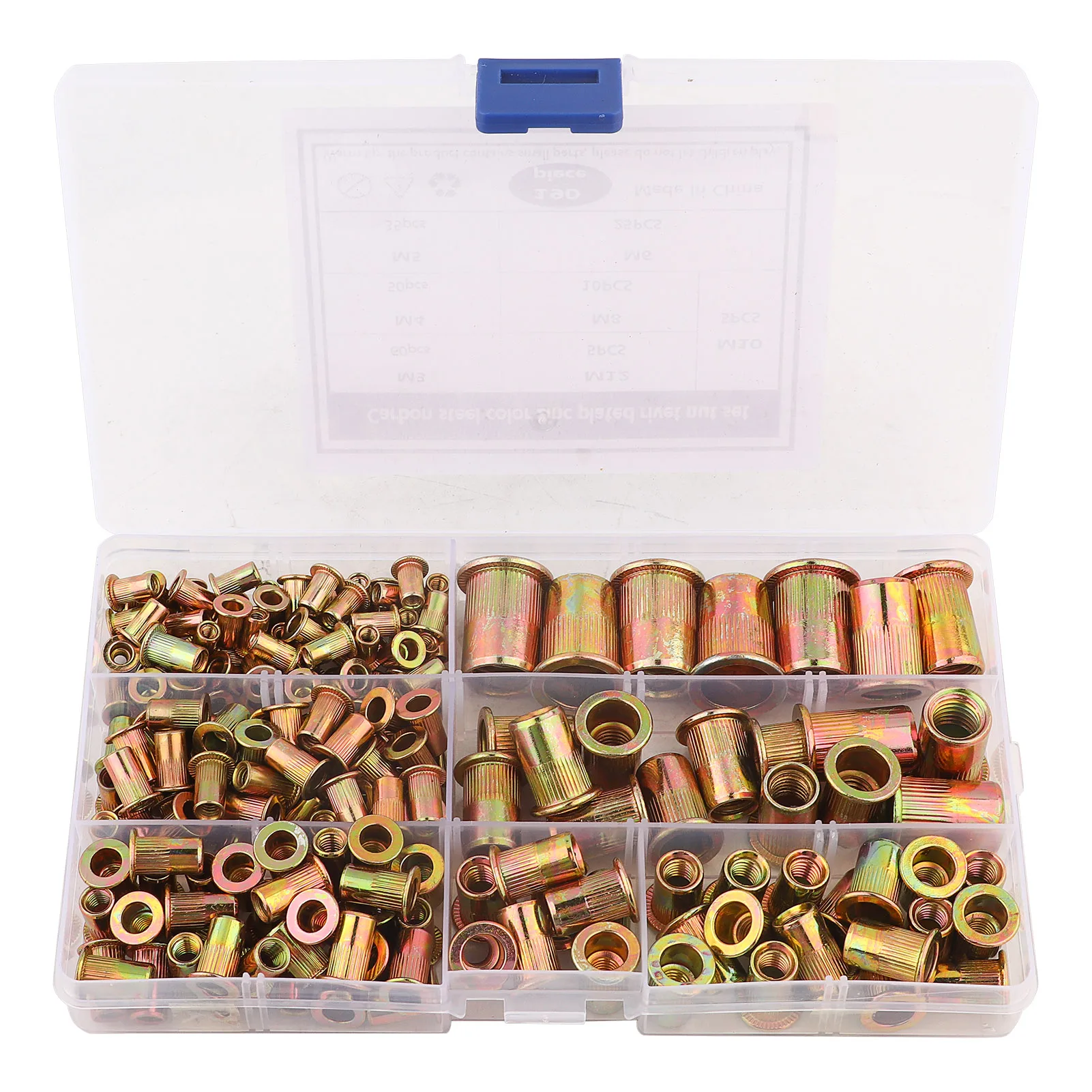 Набор гаек для заклепок из углеродистой стали 190 шт. набор с плоской головкой