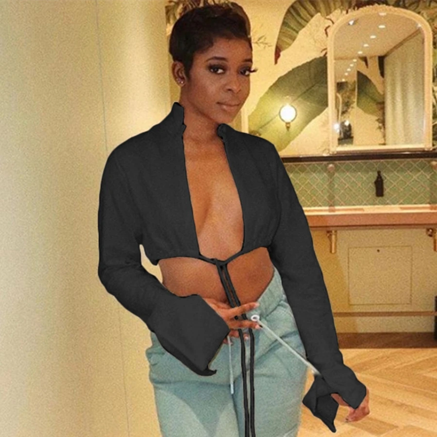 

Женская футболка с длинным рукавом Sisterlinda, повседневный топ на шнуровке с вырезами, одежда для улицы, осень 2020