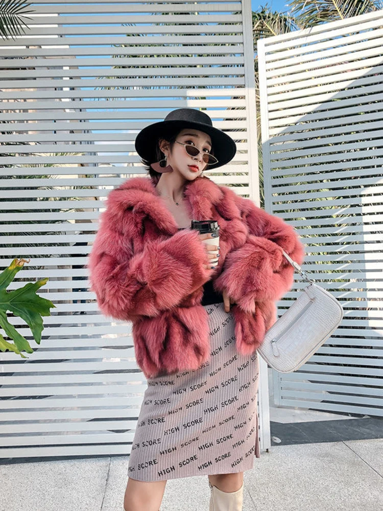 Women Natural Real Fox Fur Short Jacket Coat Winter Warm Long Sleeves Jacket Girl's Casual Overcoat rf1