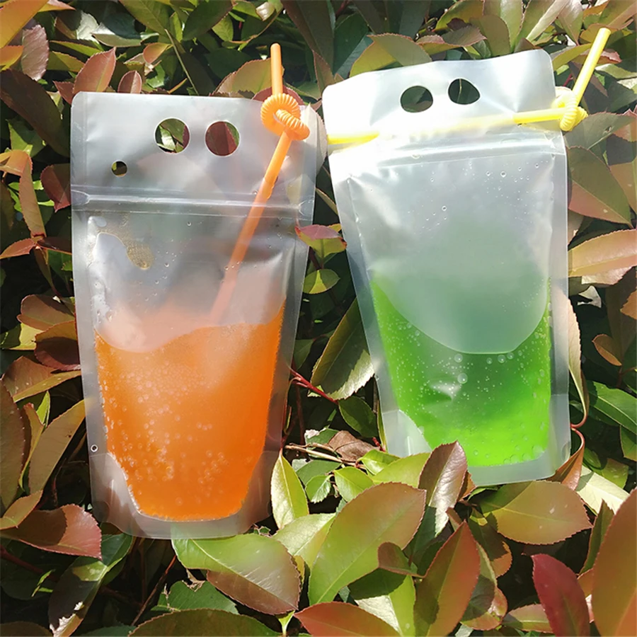 

100 Pcs Plastic Drink Pouches Bags with Straws Reclosable Zipper Non-Toxic Disposable Drinking Container Wholesale X2