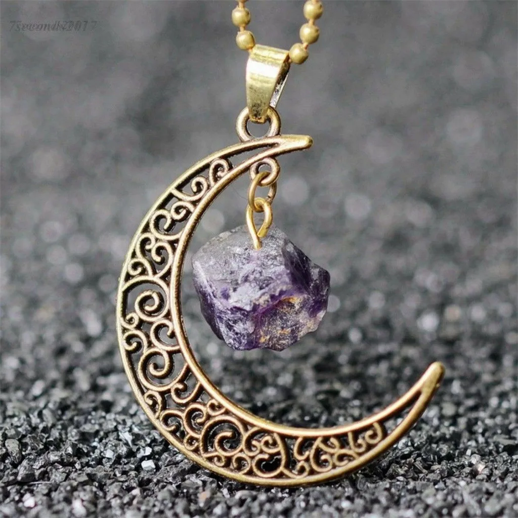 Ожерелье Луна Винтаж нерегулярный натуральный камень кулон ожерелье s цепь