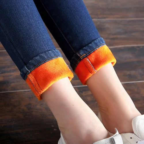 Женские узкие джинсы на молнии плотные теплые эластичные ковбойские брюки