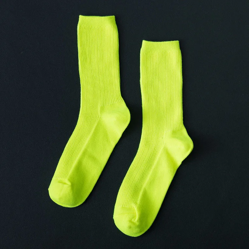 fluorescent yellow Женские носки ярких цветов, уличные, Харадзюку, скейтборд, женские забавные носки, одноцветные, флуоресцентные, студенческие, спортивные, модные, женские носки до середины голени - Цвет: fluorescent yellow